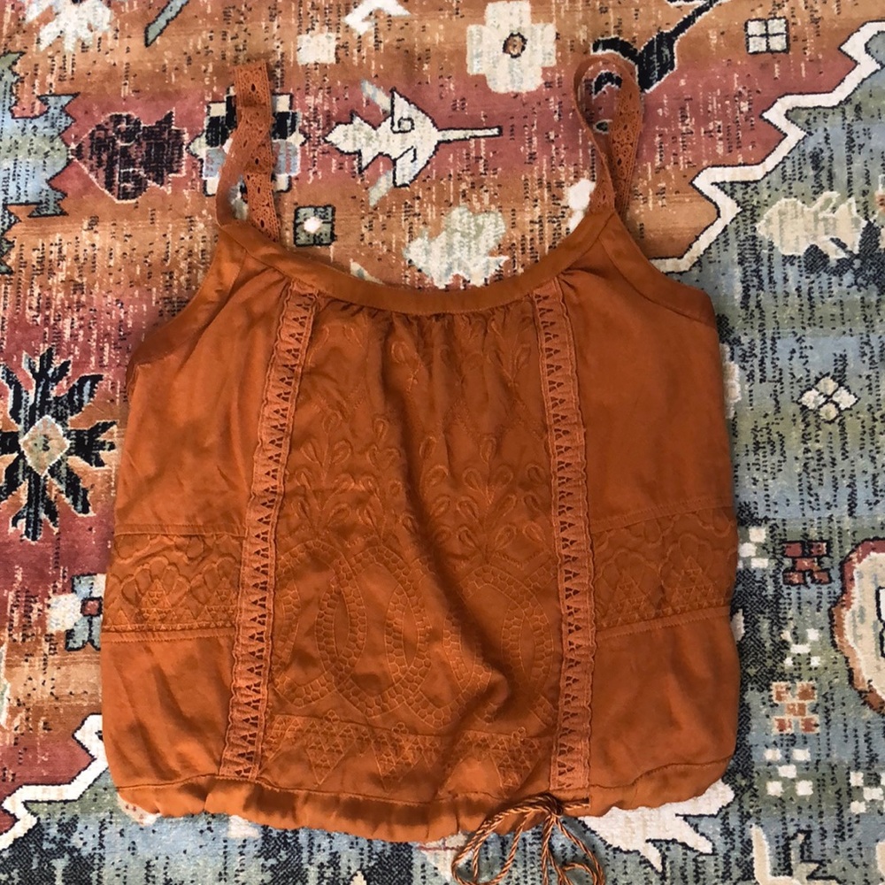 *Anthropologie* Burnt Orange Embroidered Tank Top